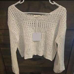 Ravel White Crochet Crew Neck Sweater